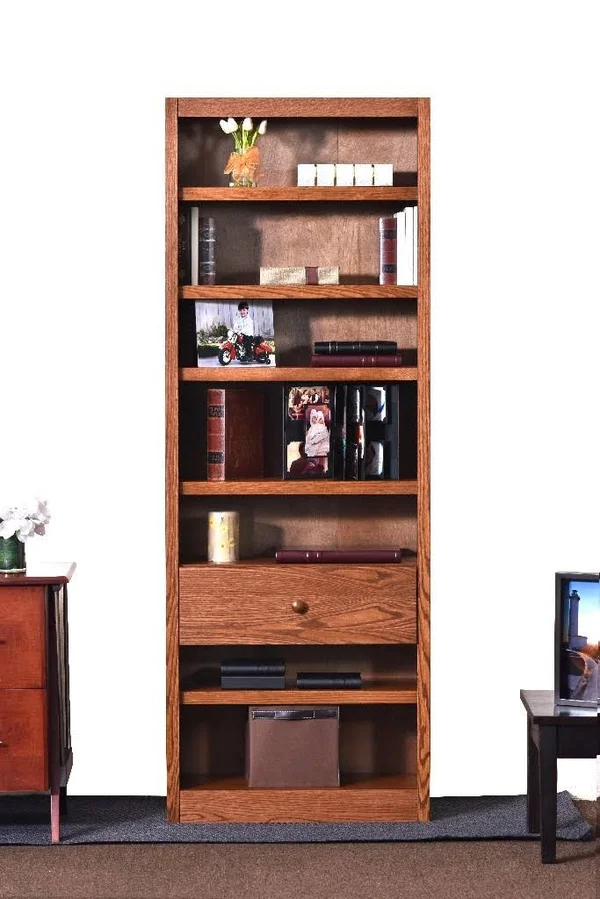 Concepts in Wood Bookcase with Fix Shelf/Drawer, Dry Oak Finish
