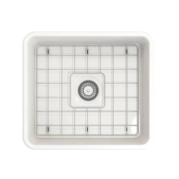 BOCCHI Classico Farmhouse Apron Front Fireclay 20x22 Single Bowl Kitchen Sink with Protective Bottom Grid and Strainer - Black