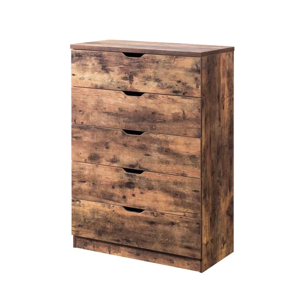 Commodious Five Drawers Wooden Utility Chest with Metal Glides Brown