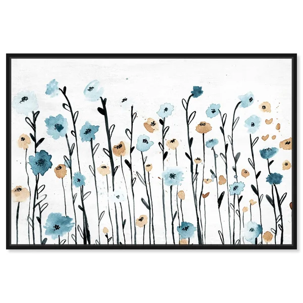 Oliver Gal Floral and Botanical Wall Art Framed Canvas Prints &Beautiful Growth& Florals - Blue, White - 30 x 20 - Black