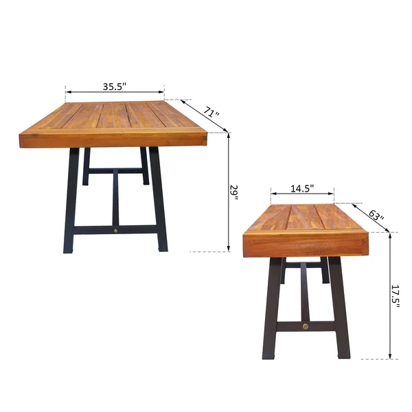 Outsunny 71&& Rustic Acacia Wood Outdoor Picnic Table and Bench Seat Set - Natural Red Wood