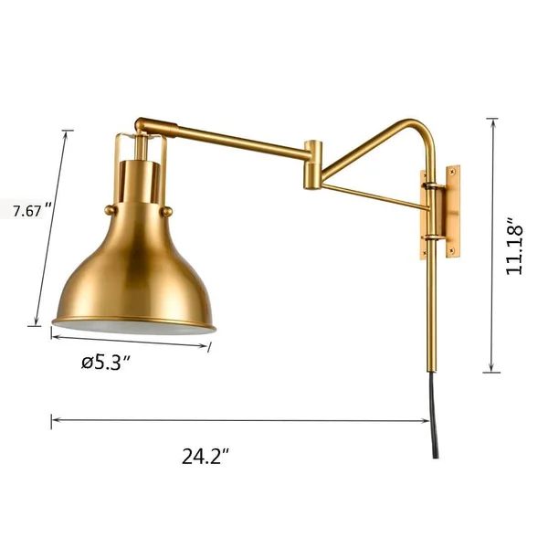 Swing Arm Bedside Reading Lamp Plug-In Wall Light Brass