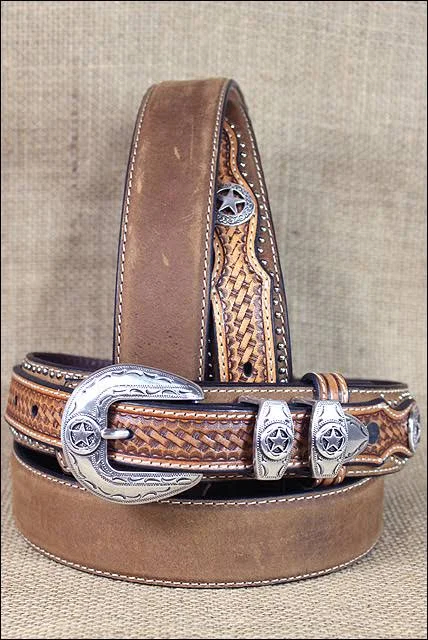 Nocona Western Belt Mens Leather Ranger Star Concho Brown N2501844