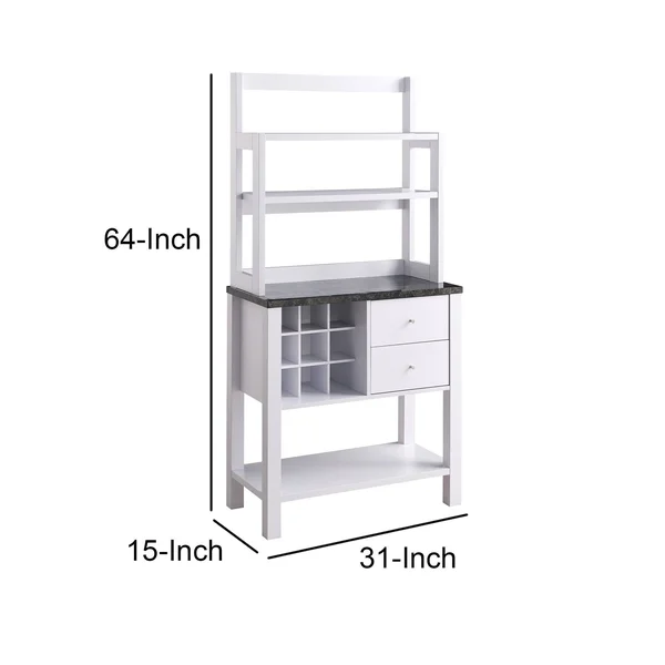Benjara Bm208906 Wooden Frame Bakers Cabinet with 2 Drawers and Wine Rack - White