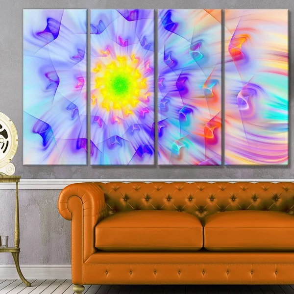 Design Art 'Large Yellow Alien Fractal Flower' 6 Piece Graphic Art Print Set on Canvas