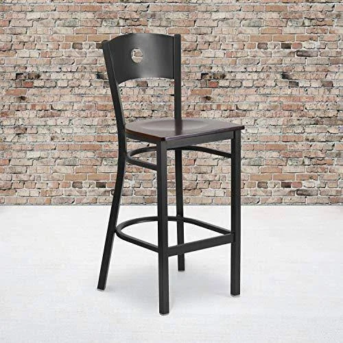 Flash Furniture 2-Pack Hercules Series Black Circle Back Metal Restaurant Barstool, Wood SEAT, Multiple Colors
