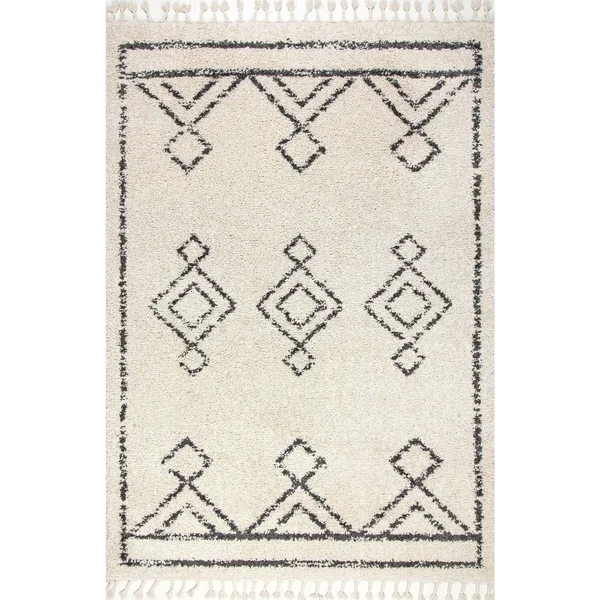 nuLOOM Mackie Moroccan Diamond Tassel Shag Runner Rug - 2& 8x22 x 8&, Off White
