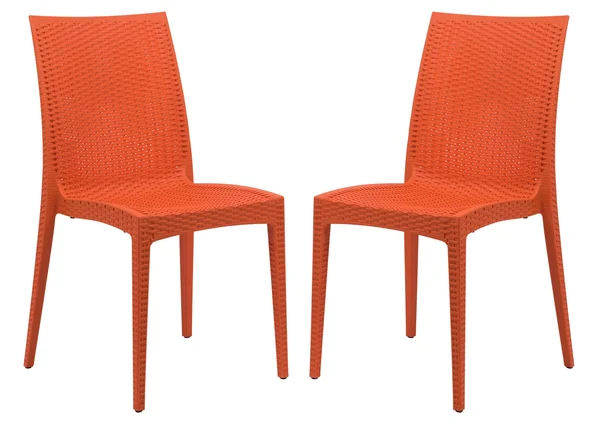 LeisureMod Weave Mace Indoor Outdoor Set of 2 Dining Chair Mc19or2, Orange