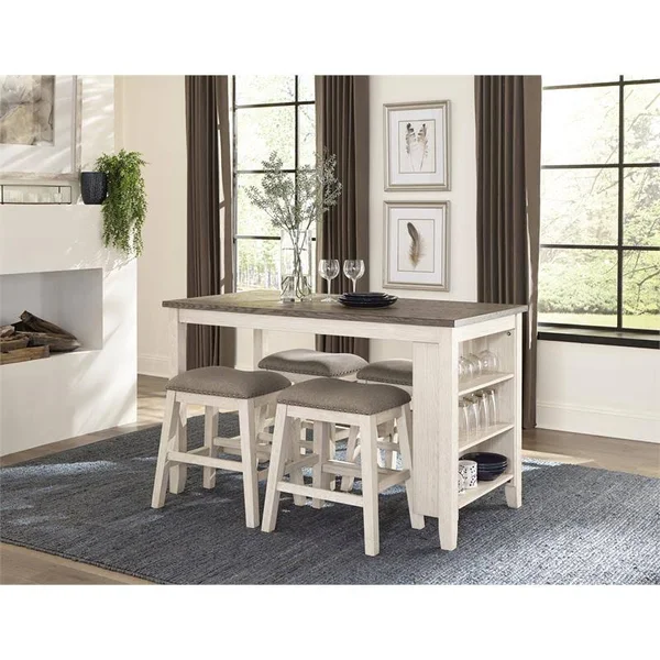 Lexicon Timbre 5-Piece 3-Shelf Wood Counter Height Dining Set in Antique White - 5603WW-36_5, 22.5" x 7" x 8.5"