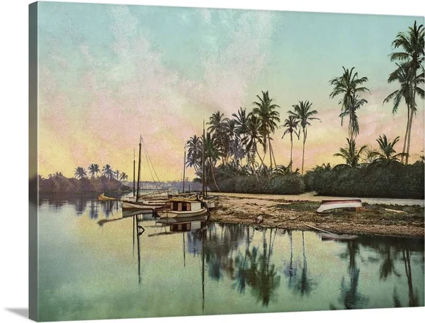 Vintage Photograph of Miami River - Florida, Canvas Wall Art, 48x36, Great Big Canvas