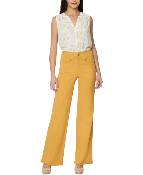 Nydj Teresa Wide-Leg Frayed-Hem Jeans - Golden Blossom
