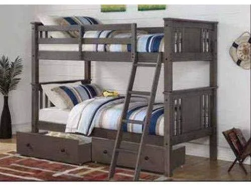 Donco Twin/Twin Princeton Panel/Mission Bunk Bed with Dual Underbed Drawers in Slate Grey Finish