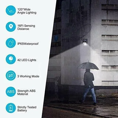 Solar Lights Outdoor [42 LED/3 Working Mode], SEZAC Solar Security Lights Solar