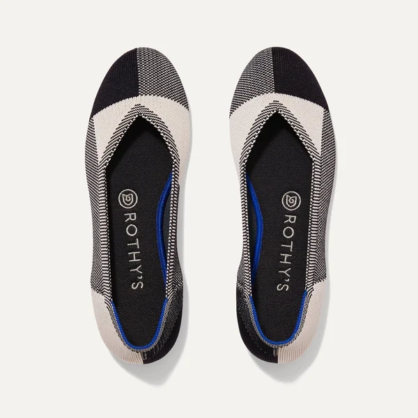 Rothy&s Black & White Rounded-Toe Flats - Captoe Black, Size 5