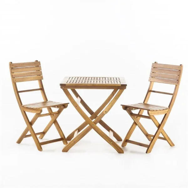 Noble House Positano 3 Piece Outdoor Acacia Wood Bistro Set in Natural