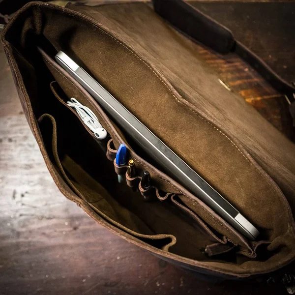 Denver Leather Laptop Messenger Bag - Dark Briar