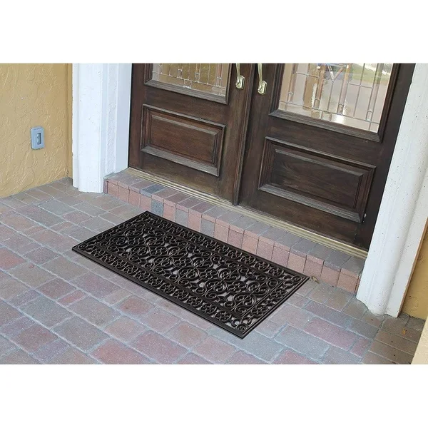 A1HC Scrollwork 18 in. x 48 in. 100% Rubber Beautifully Hand Finished Elegant Large Doormat for Indoor/Outdoor Use - Copper