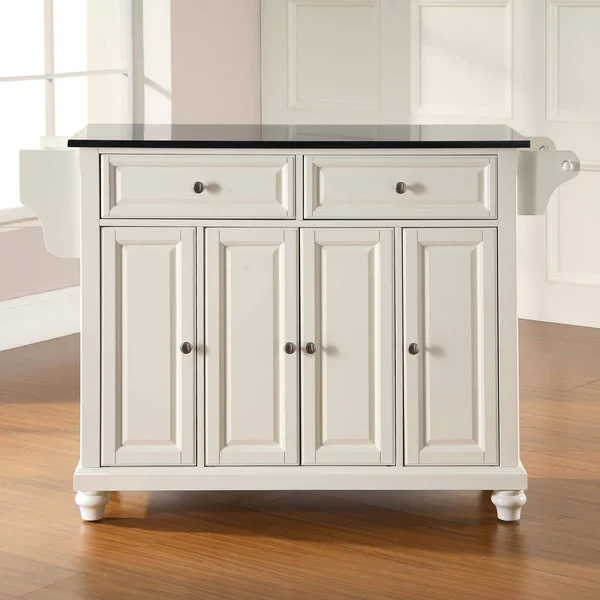 Crosley Cambridge Solid Black Granite Top Kitchen Island White