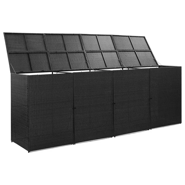 vidaXL Quadruple Wheelie Bin Shed Black 120.1x22x30.7x22x47.2x22 Poly Rattan