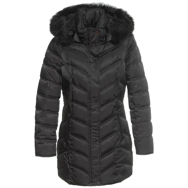 Kenneth Cole Chevron Quilted Coat with Faux Fur Hood Black