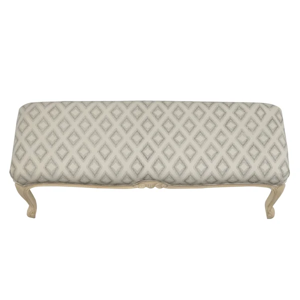 Beige Grey Diamond Carved Leg Upholstered Bench