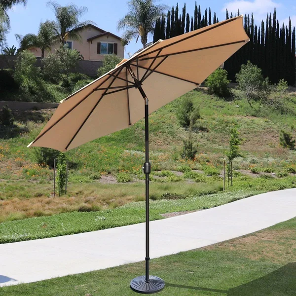 Davee Furniture 9ft Round Outdoor Market Patio Umbrella with Tilt - Easy Crank Lift, Tan Color