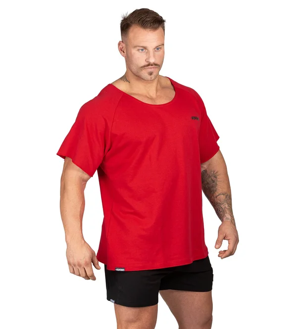 Men's BFG Heavy Rag Top Red Gym Bodybuilding Shirt, Iron Tanks, L