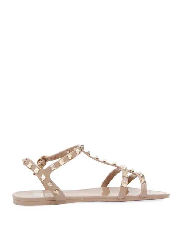 Valentino Garavani Rockstud Jelly Flat Gladiator Sandals - Poudre, Women's, 35EU, Sandals Gladiator Sandals