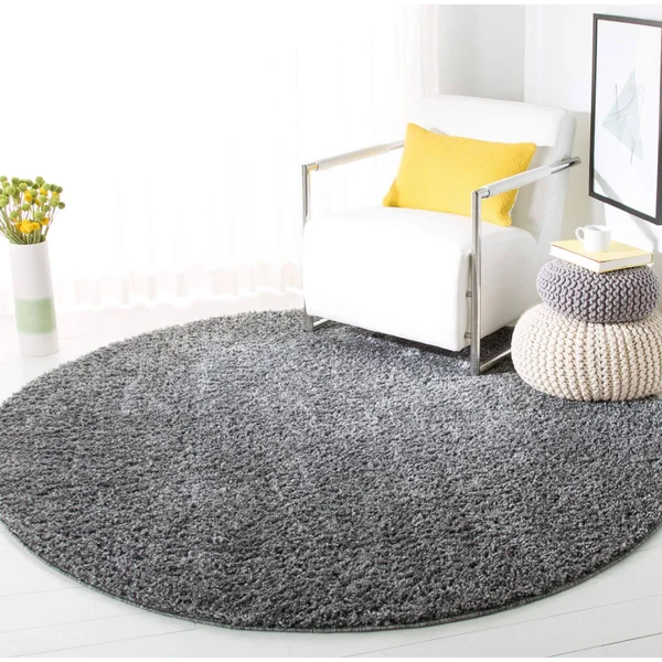 Safavieh August Shag Grey 5 ft. x 5 ft. Round Solid Area Rug
