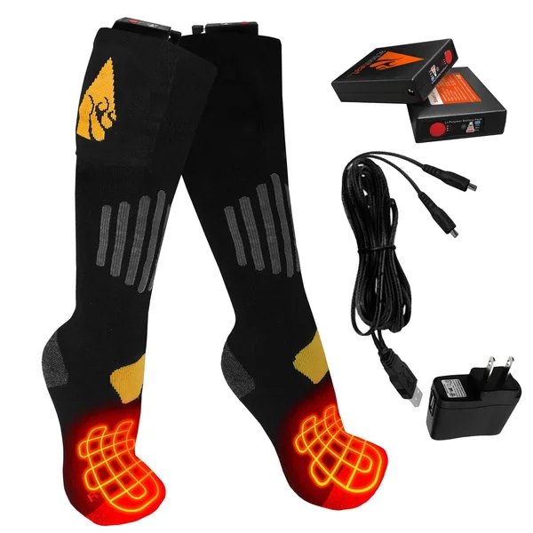 ActionHeat Cotton 3.7v Rechargeable Heated Socks - Black L/XL