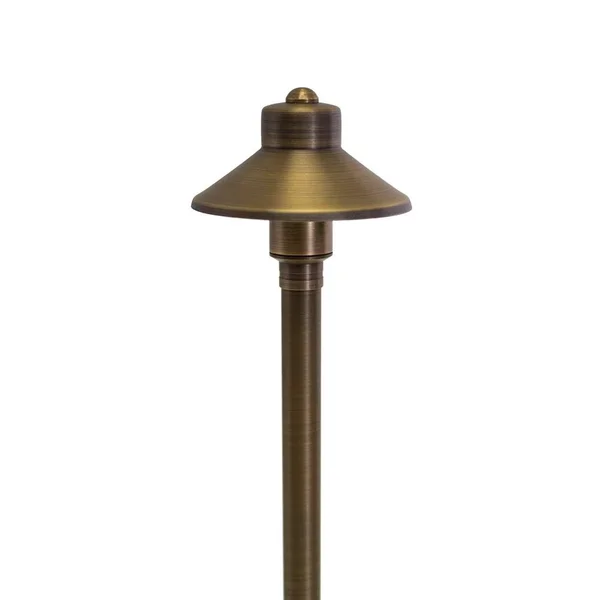Volt Flat Hat 12V Brass Path Light (5x22 Shade, 25x22 Tall)
