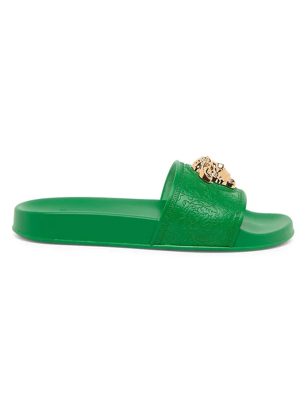 Versace Women's Palazzo Pool Slides - Bright Green - Size 6.5 Sandals