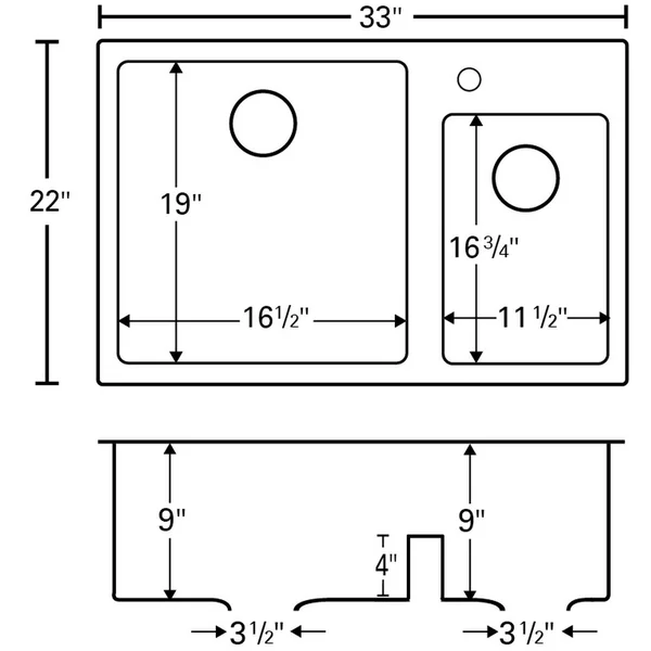 Karran 33x22 Drop In/Topmount Quartz Composite Kitchen Sink - 60/40 Double Bowl, White, QT-811-WH