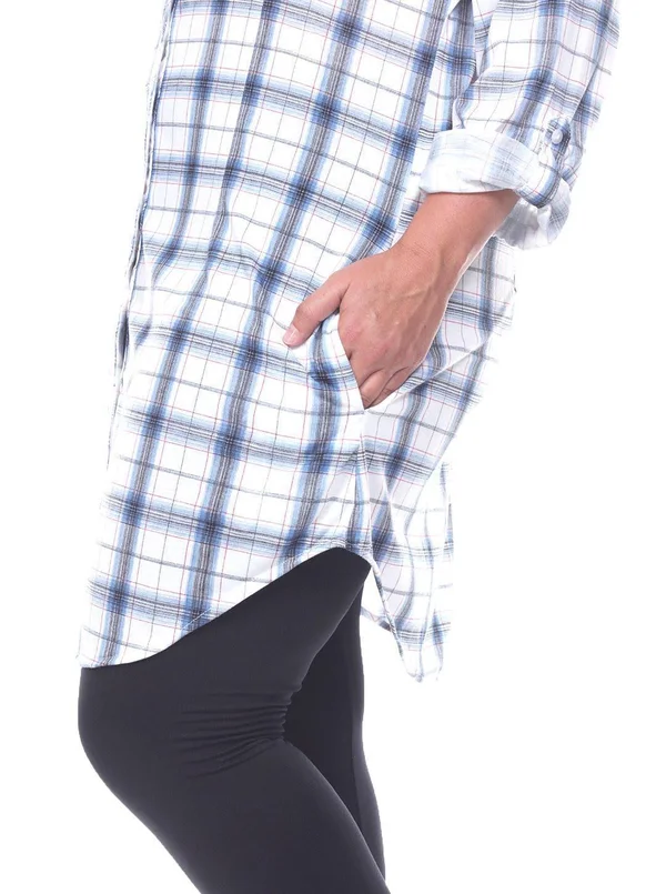 White Mark Plus Piper Stretchy Plaid Tunic - 1x - Burgundy B
