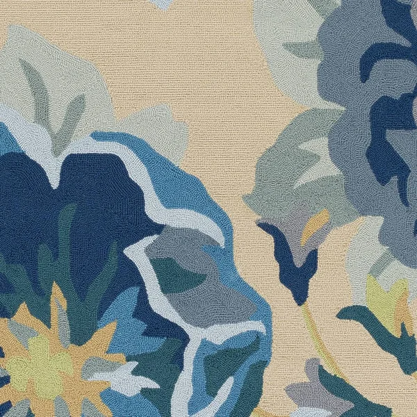 Modern BHS-0057099 Hooked Poly Blue Outdoor Floral Door Mat - 3' x 5'