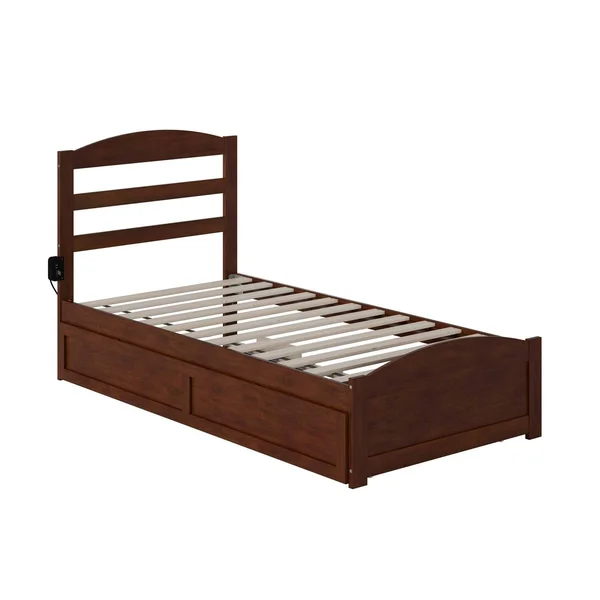 Atlantic Furniture Warren Walnut Twin Bed with Footboard and Twin Trundle, Brown
