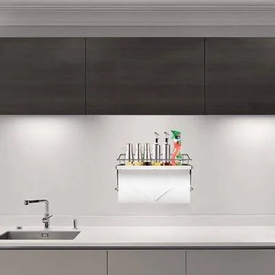 Paper Towel Holder Shelf - Wall Mounted Paper Towel Roll Rack Basket for Kitchen, Shower Bathroom & Balcony, Rustproof, No Drilli