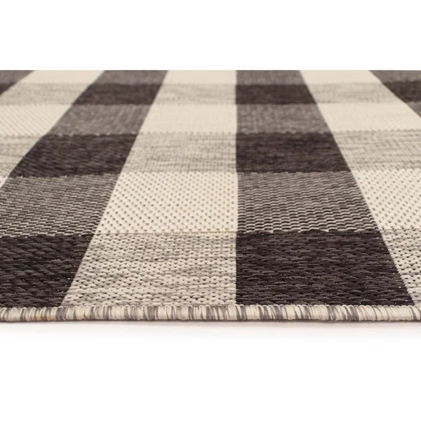 Trans Ocean Portofino Texture Plaid Area Rug - Black, 8&10x22 x 11&9x22 Rectangle