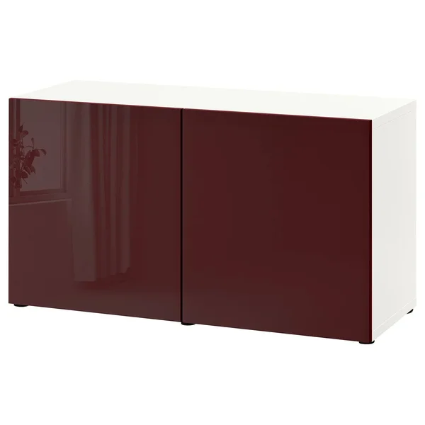 IKEA - BESTÅ Storage Combination with Doors - White selsviken/high Gloss Dark Red-brown, 47 1/4x16 1/2x25 5/8 29324594
