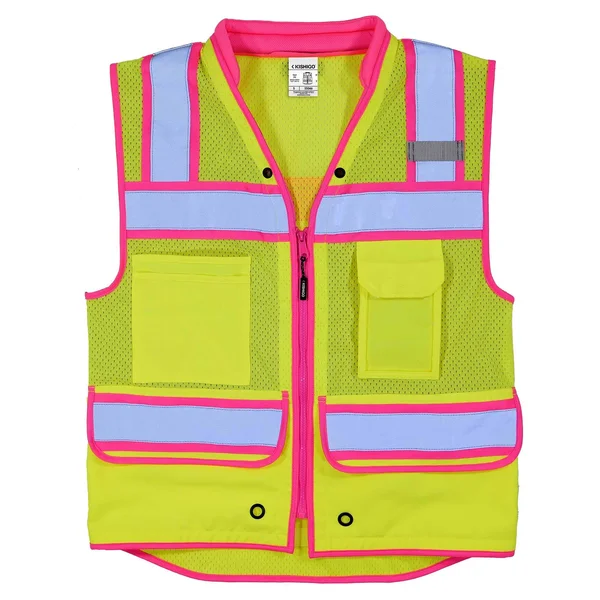 Color Contrast High Performance Surveyors Vest - Lime/ Pink - S5046 - L