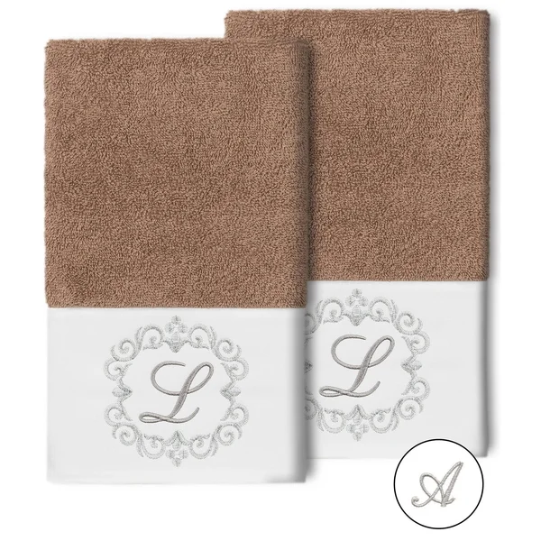 Linum Home Textiles 100% Turkish Cotton Monica 2pc Embellished Hand Towel Set - Size: 16 inch x 30 inch, Brown