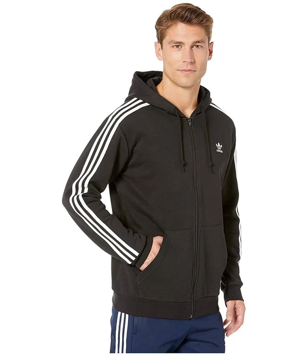 Adidas Originals Men's 3-Stripes Full Zip Hoodie - Black, Small