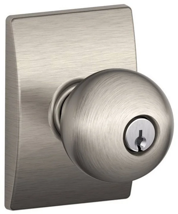 Schlage F51AORB619CEN Orbit Knob with Century Trim Keyed Entry Lock Satin Nickel