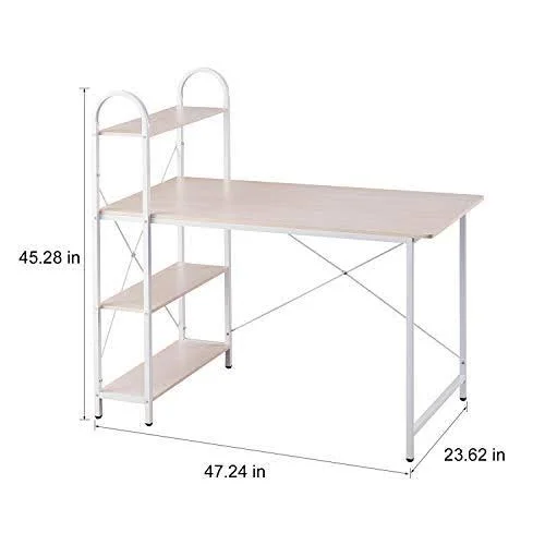 Home Bi Computer Desk with Storage Shelves 47 inch, Reversible Study Writing Table with Adjustable Bookshelf, Home Office Wood P