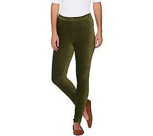 Denim & Co. Pull-On Stretch Knit Cord Leggings - Size X-Small, True Olive