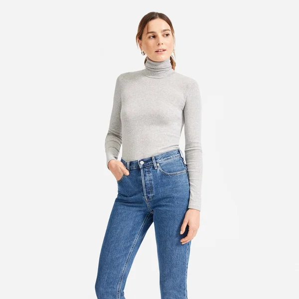 Women's Pima Micro-Rib Turtleneck Sweater by Everlane in Heather Grey, Size Xxs