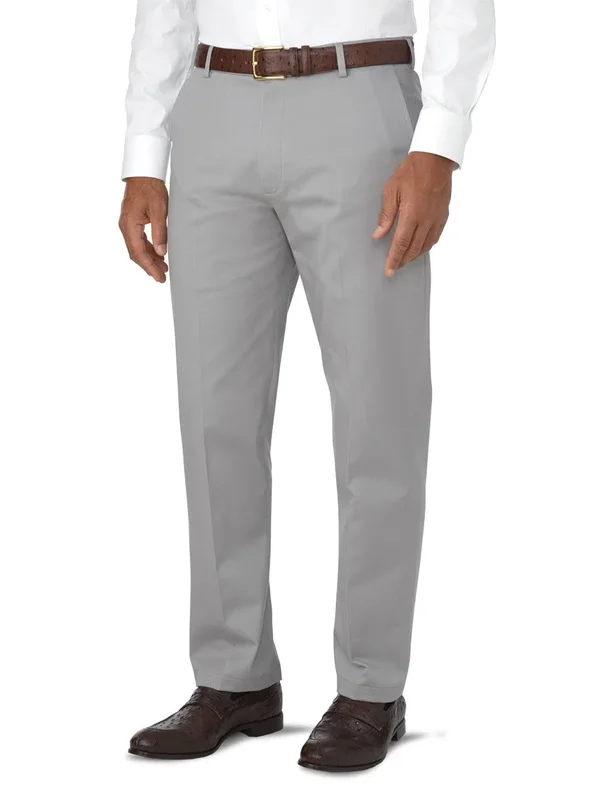 Men's Pants - Tailored Fit in Solid Light Grey Non Iron Impeccable Cotton - Paul Fredrick