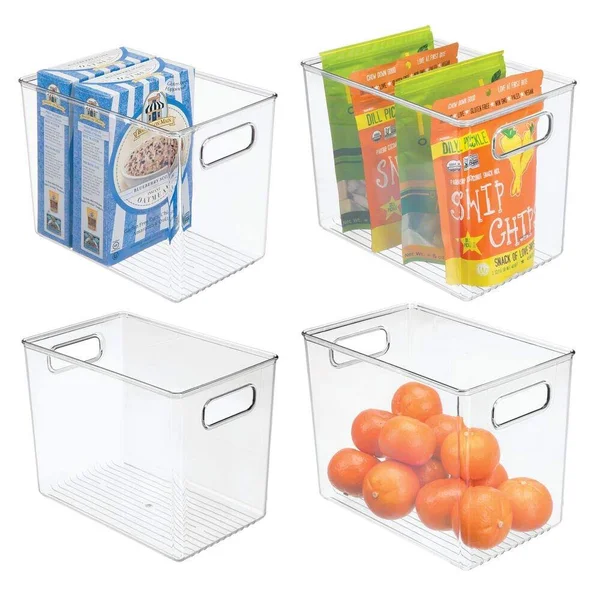 mDesign Deep Plastic Food Storage Container Bin with Handles - for Kitchen, Pantry, Cabinet, Fridge/Freezer - Slim Organizer for