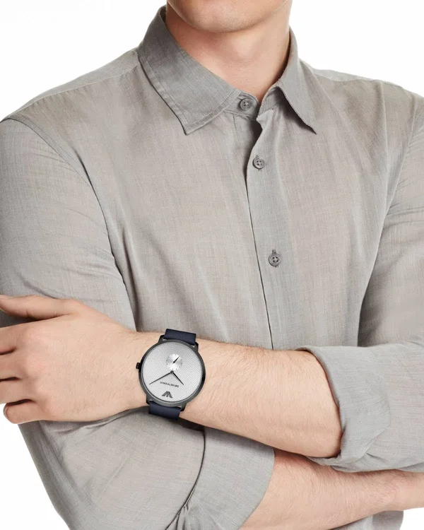 Emporio Armani AR11214 Slim Blue Leather Silver Dial Men's Watch