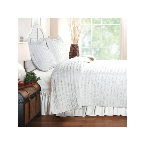 Greenland Home Ruffled Quilt Set - Twin, White